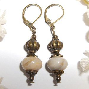Boho Earrings, Earrings, Cream and Bronze Earrings, Cream Earring, Earring, 7665